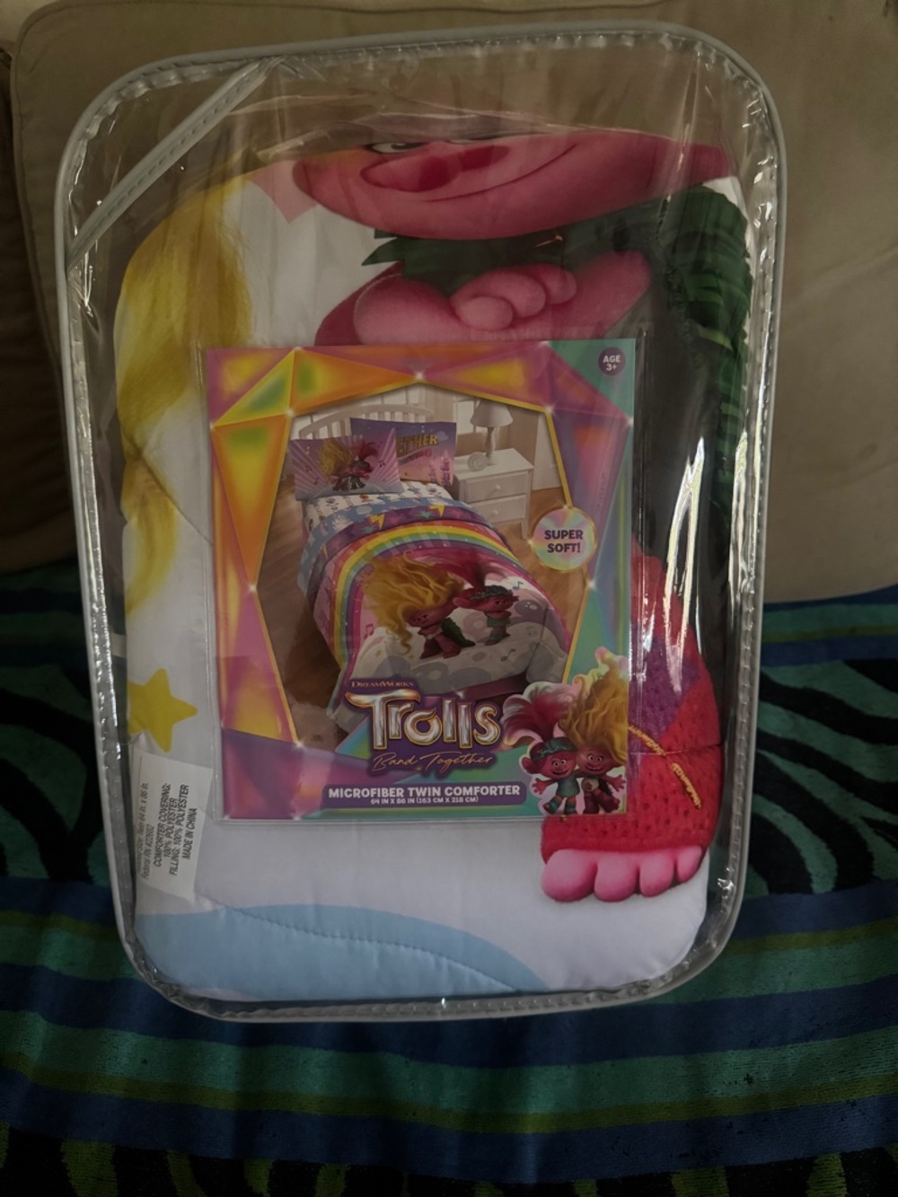 Trolls Bright Yellow Microfiber Twin Comforter with Pink and Blue Accents